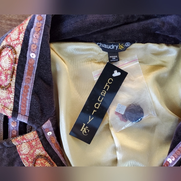 Gorgeous Chaudry Jacket NWT Blazer Ladies Small Brown Velvet Beads and Sequins - Picture 8 of 12